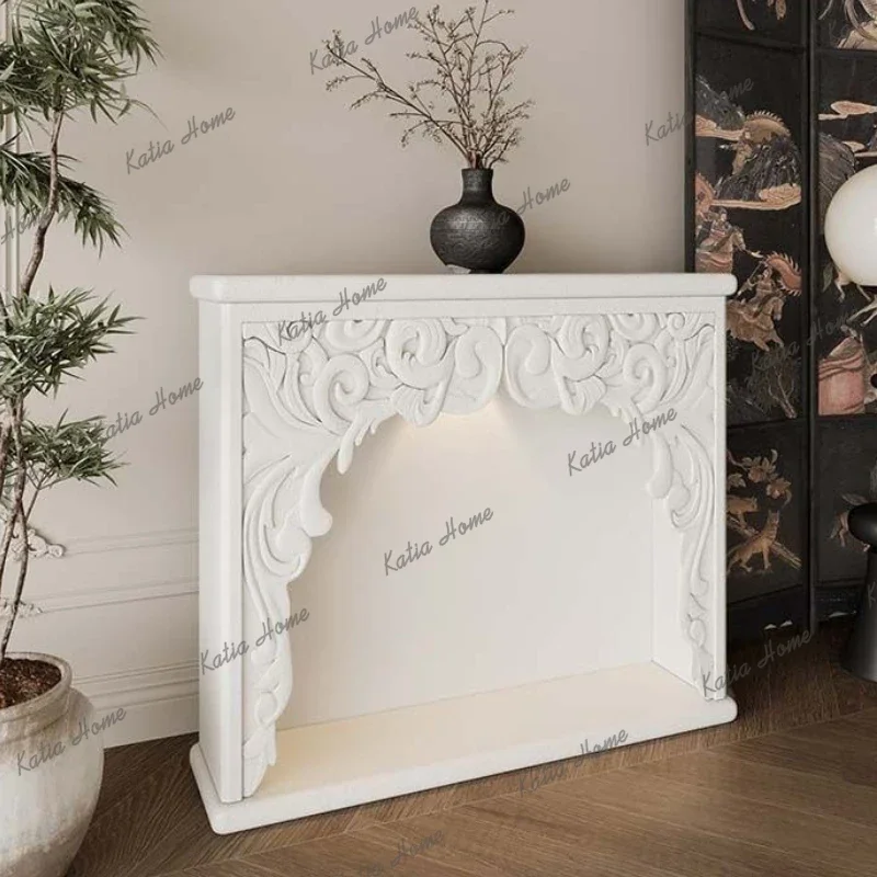 LD Carved Decorative Living Room Cabinets French Cream Ambient Lighting Fireplace Homestay Entrance Home Furniture