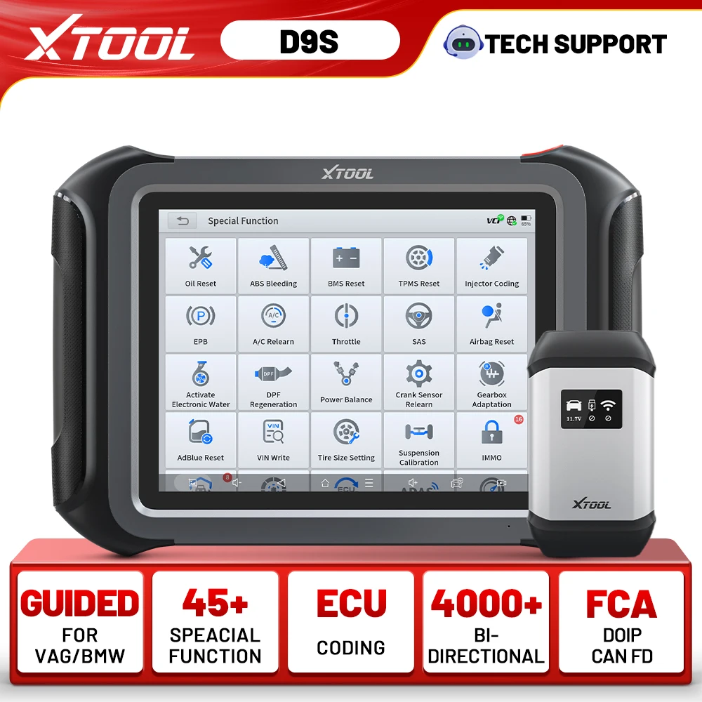 XTOOL D9S Car Diagnostic Tool With Topology Map 45 Resets ECU Coding Bidirectional Control Scanner All System Diagnosis FCA DoIP