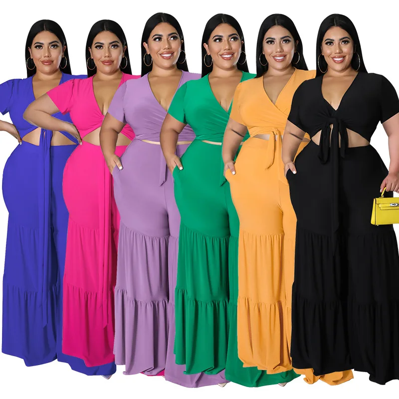 

Summer Elegant Women Two Piece Set Fashion V-Neck Slim Tops And Wide Leg Pants Suits For Ladies Casual Chic Outfits