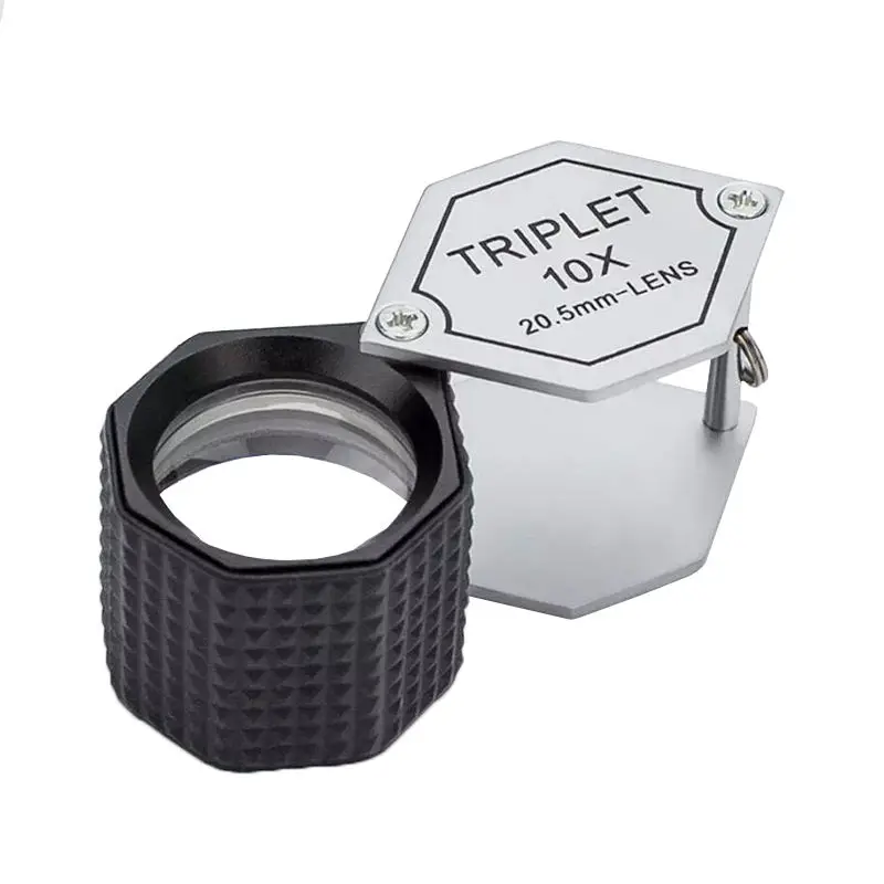 

High Quality Jewellery Magnifying Tool Mini Foldable 10x 20.5mm White Diamond Observation Loupes With Rubber Grip