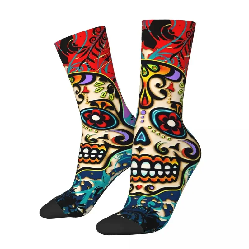 

Y2K Crazy For Men Mexican Sugar Skull Day Of The Dead Dias De Los Muertos Hip Hop Harajuku Boys Crew Sock Casual Gift