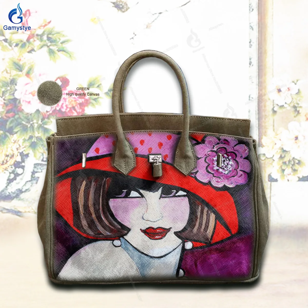 Street Artisc Hand Draw A cute woman wearing a hat Bag Designer Totes Women purses and handbag Cowhide Togo Leather Big Capacity