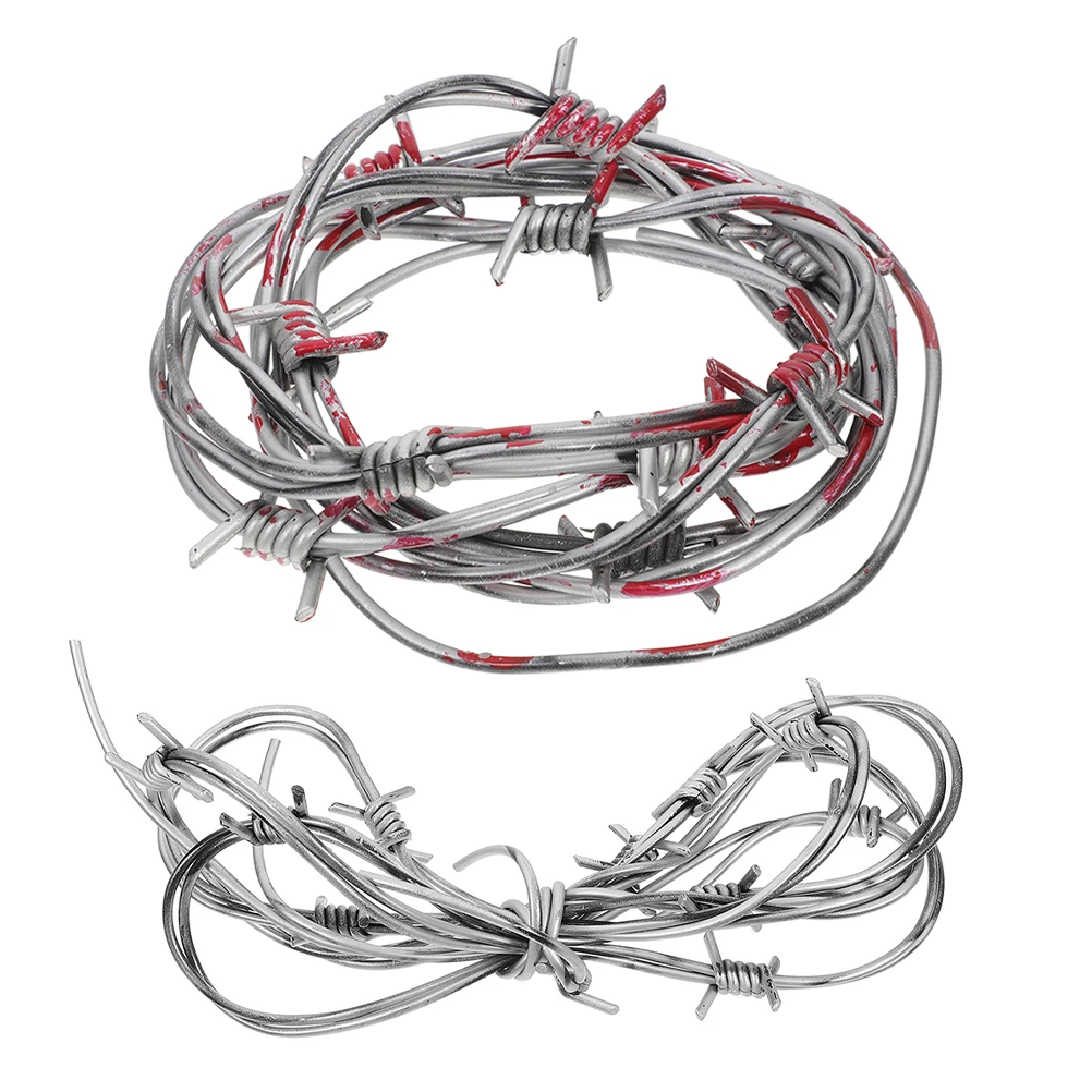 

2pcs Fake Barbed Wire Halloween Party Decoration Plastic Haunted House Prop Scary Prank Chain Garland Western Cowboy