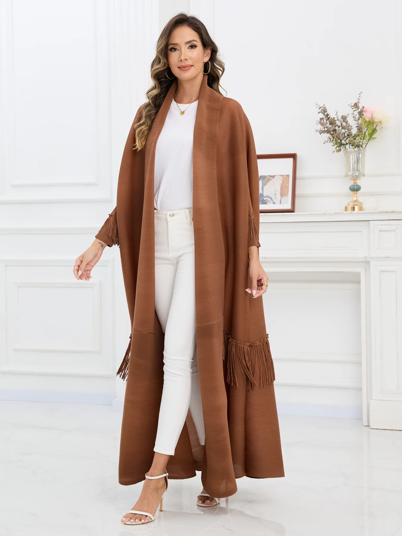 Vêtements pour femmes du moyen-orient, cardigan plissé à franges Miyake, manteau abaya long, ins, dubaï, arabie saoudite, Abaya