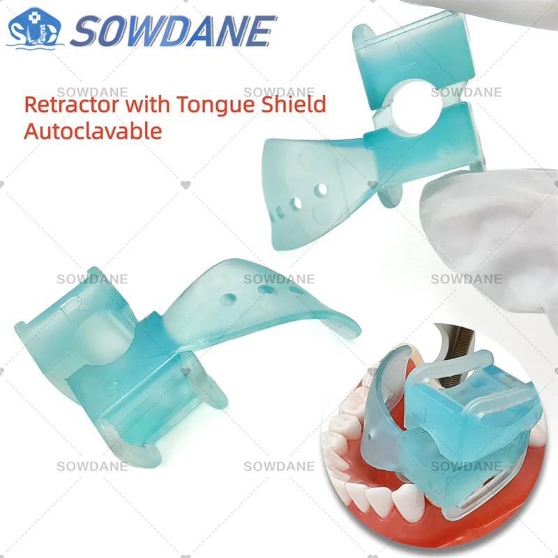 Autoclavable Dental Mouth Prop Tongue Shield Mouth Retractor Tongue 1/2 Pair Guard Intraoral Supports with Suction Tube Slots