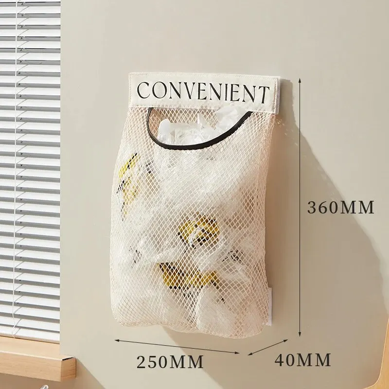 1pc Hanging Storage Mesh Bags Kitchen Garbage Bag Storage Tools Wall-mounted Large-capacity Storage Bag Packaging Plastic Bag