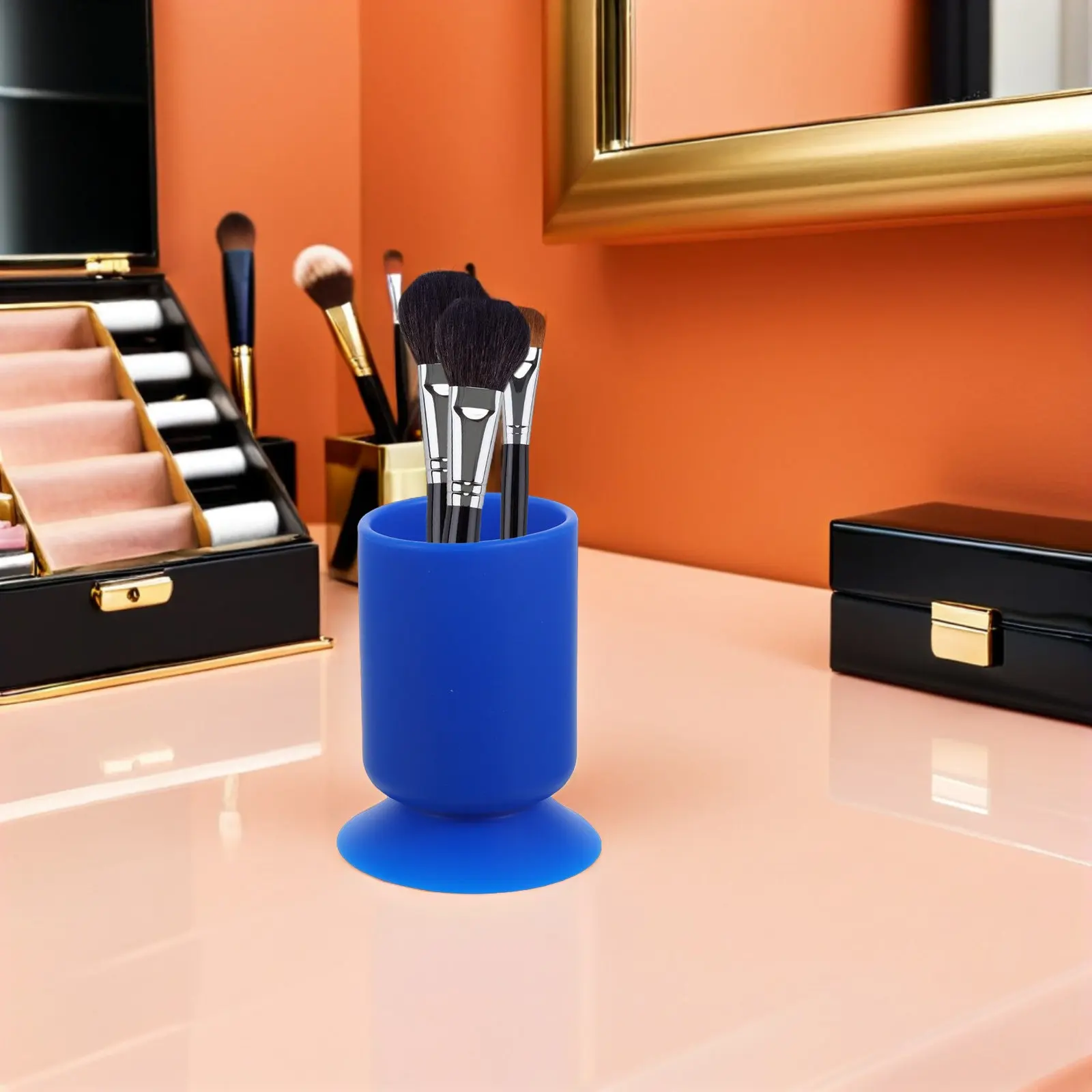 Silicone Brush Storage Box Blue Pen Holder Suction Cup Pencil Cup Organizer Brush Container Desktop Storage for Home