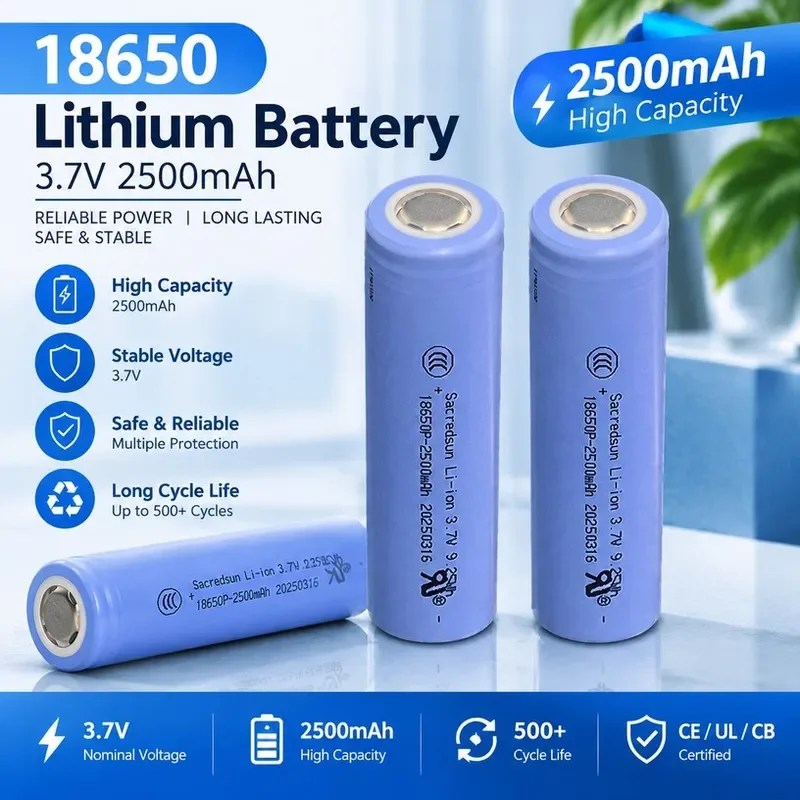 20PCS for 18650 Lithium Battery 2500mAh High Rate Power 10C for Sweeper Power Tool Rechargeable Li-ion Cell