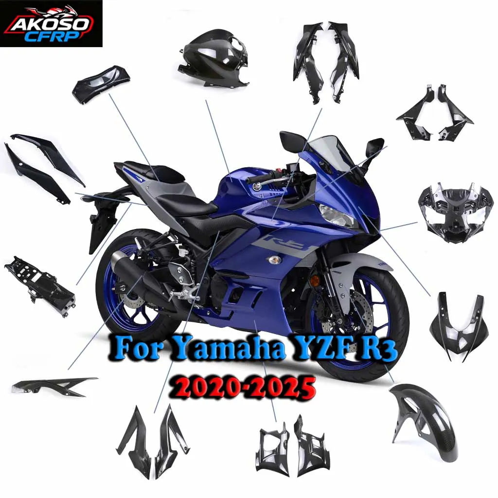 

For Yamaha YZF R3 2020-2025 100% Carbon Fiber Motorcycle Accessories Fender Side Panels Fuel Tank Belly Cover Headlight Fairing