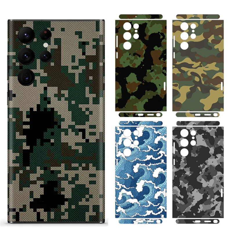 Camouflage Decal Skin for Samsung S22 S23 S24 Ultra Plus Back Screen Protector Film Cover Wrap Camo Anti-scratch Durable Sticker 