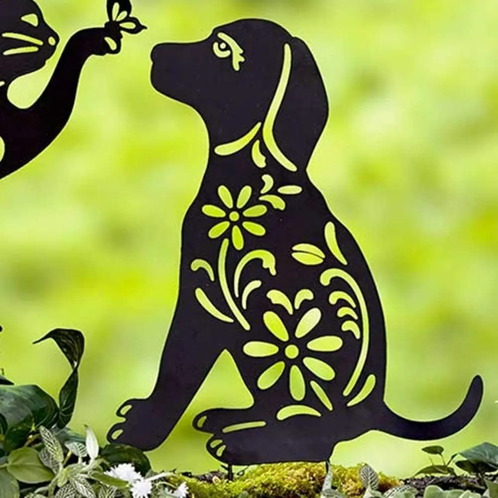 

Puppy Dog Shaped Stake Animal Silhouette Black Garden Yard Decoration Metal Art for Living Room/Home Decoration