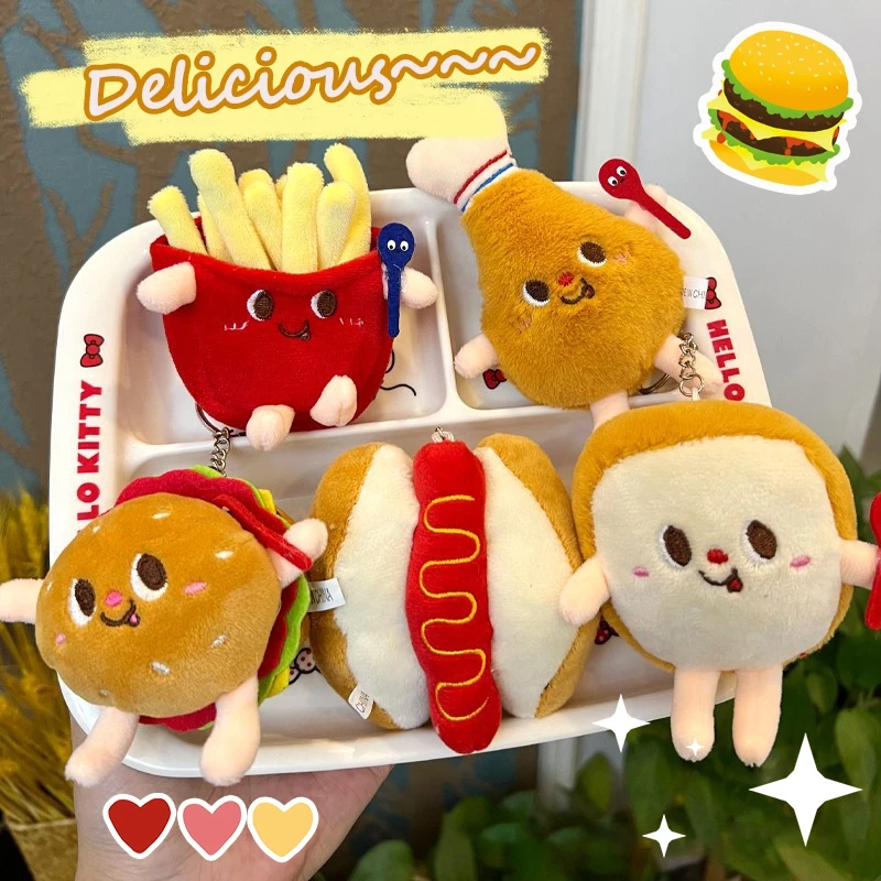 Creative Plush Food Keychain Burger Chicken French Fries Pendant Keychain Backpack Hanging Decoration Clothing Accessories Gift