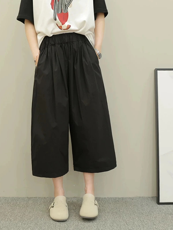 Verano 2025, pantalones de pierna ancha adelgazantes con cintura elástica de talla grande, pantalones sueltos informales rectos de siete pies para mujer