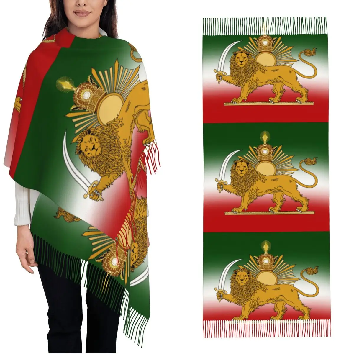 

Универсальный теплый мягкий шарф с флагом Ирана, иранские головные уборы, шарфы с длинными кисточками, модные шали и накидки, осенние шарфы-буфанды для женщин