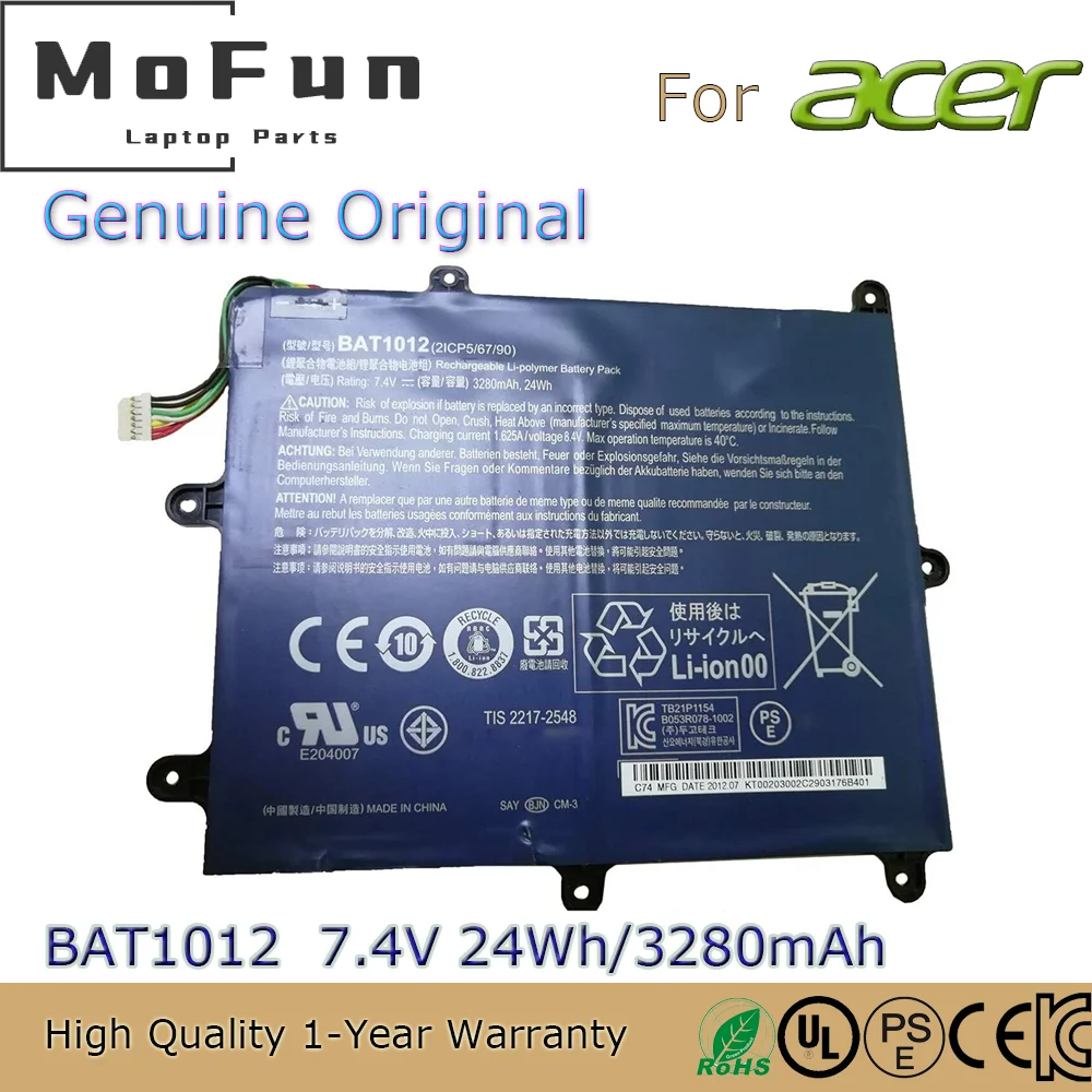 

Brand New Original BAT-1012 7.4V 3280mAh Laptop Battery for Acer Iconia Tab A200 A210 Tablet PC 2ICP5/67/90 BAT1012