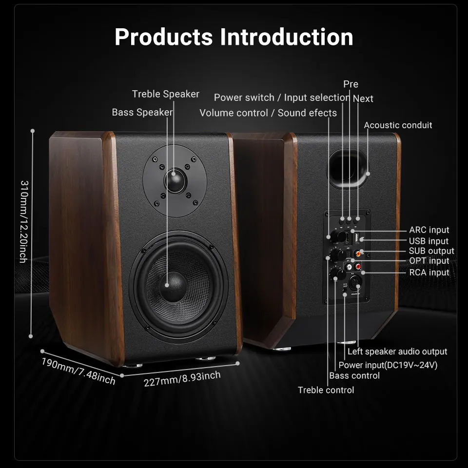 AIYIMA S700 120 W Bluetooth Aktive Bücherregal Lautsprecher Drahtlose HiFi Sound System Holz Bücherregal Lautsprecher Audio Ausgang Subwoofer – Detail 11