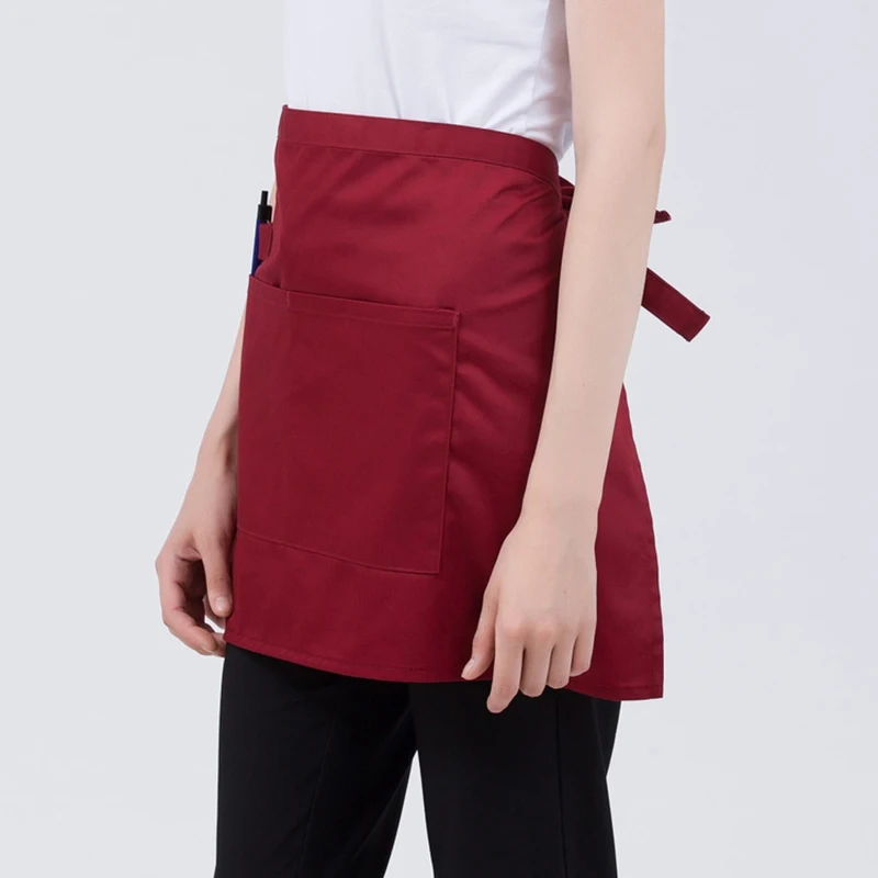 Short Waist Apron With Pockets Waitress Waiter Chef  Adjustable Half Apron For Restaurant Coffee Shop BBQ Bar Kitchen Accessory