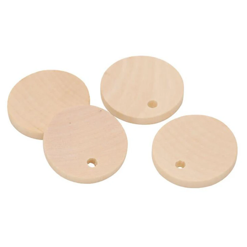 50 Pieces Round Shaped Wooden Discs Wood Tags with Hole Reminder Record Calendar Wood Chips for Birthday Board DIY Crafts