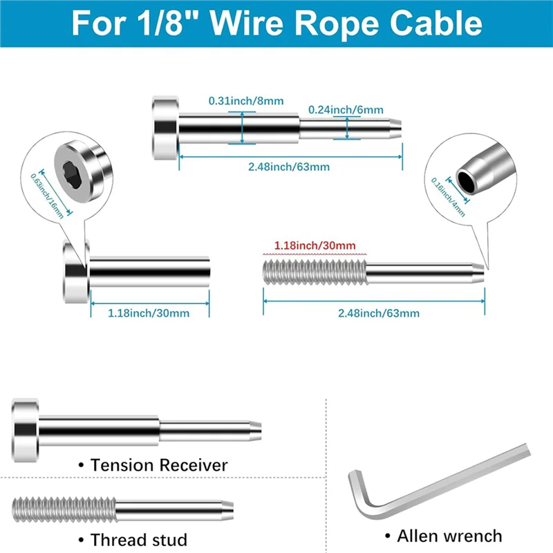 B84B-60Pack Invisible Cable Railing Kit,Sst316swage Tensioner And Terminal  For Cable Railing,For Wood/Level/Stair Post