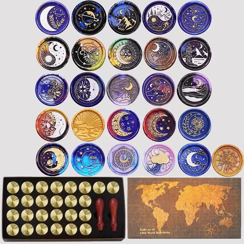 12/26pcs Vintage Wax Seal Stamp Map Gift Box Kit DIY Sealing Wax Stamp Set Invitation Envelope Decoration Wedding Gift Wrapping