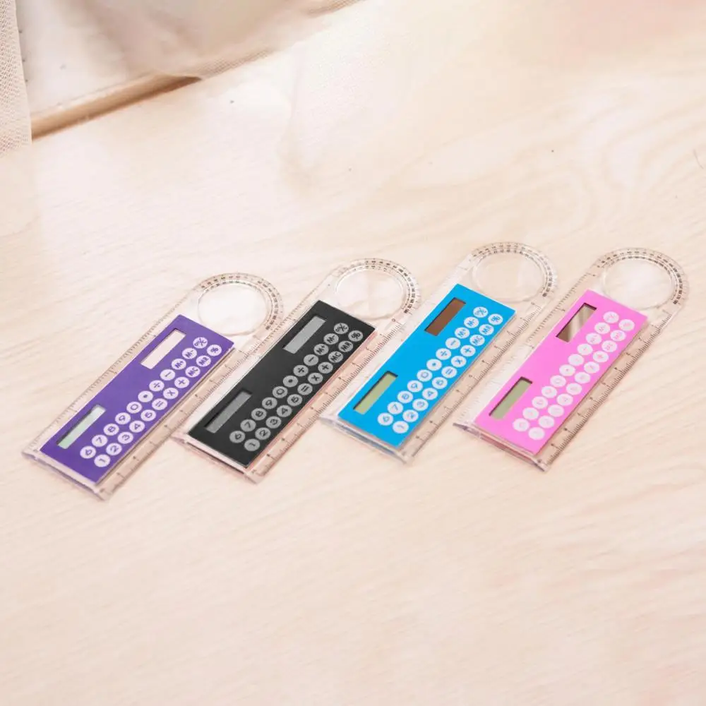 Mini Solar Transparente Régua com Lupa, Material Escolar, Calculadora, Estudante