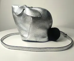 Special Price 1pc left-Silver Bunny Purse Genuine Leather Crafted Bag Cute Animal Rabbit Shaped Clutch Coin Crossbody