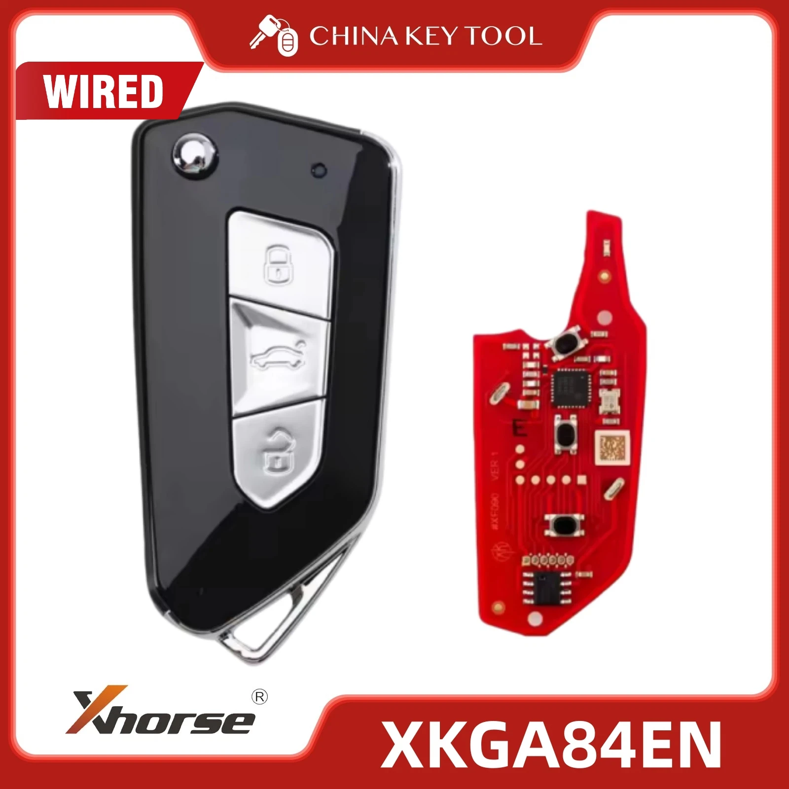 XHORSE XKGA84EN V2 Wired Remote Key 3 Buttons GA08 Style All Black 2nd Gen XM5118 Chip Support Wireless Programming