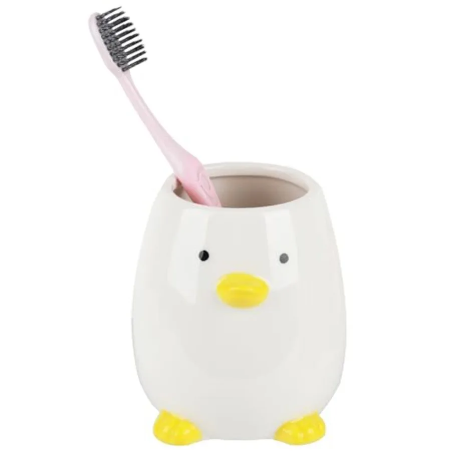 

White Ceramic Chick-Shaped Toothbrush Holder Multi-Futiol Storage Cup. Suitable for Bathroom Kitchen Bedroom and Office Decorat