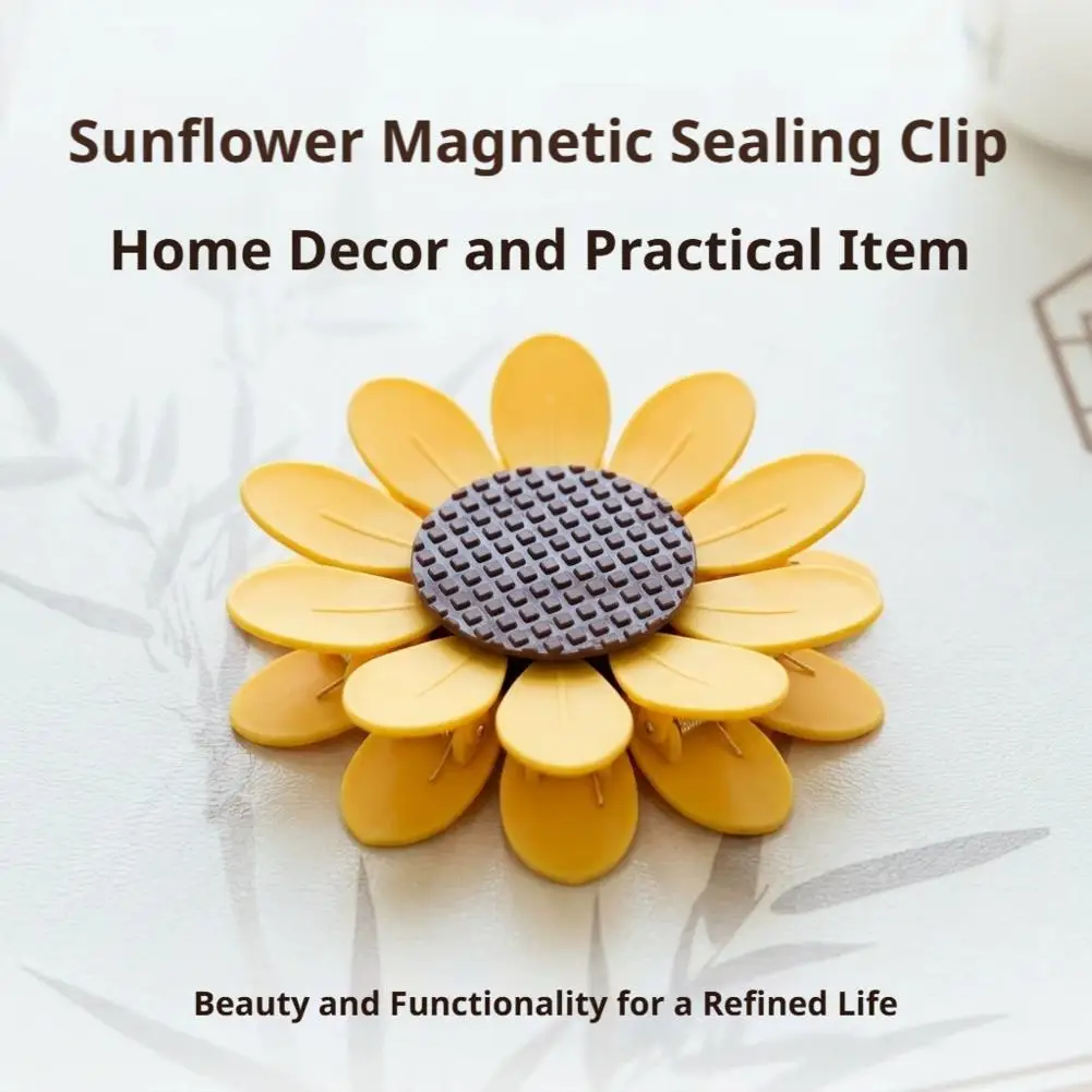 10 Stück Niedliche Sonnenblumen-Magnetverschlussclips mit Basis, Luftdichte Chip- und Snacktütenclips, Küchen-Frischhalteclips, Notizclips – Detail 13