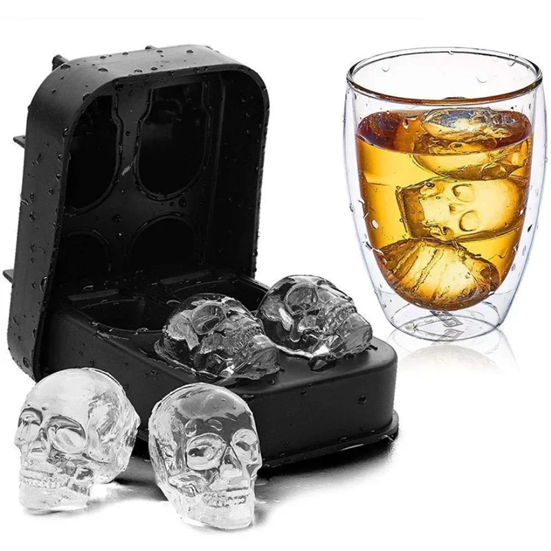 

3D Skull Ice Cube Tray Silicone Mold 4-Cavity DIY Ice Maker Household Use Cool Whiskey Wine Kitchen Tools Pudding Ice Cream Mold