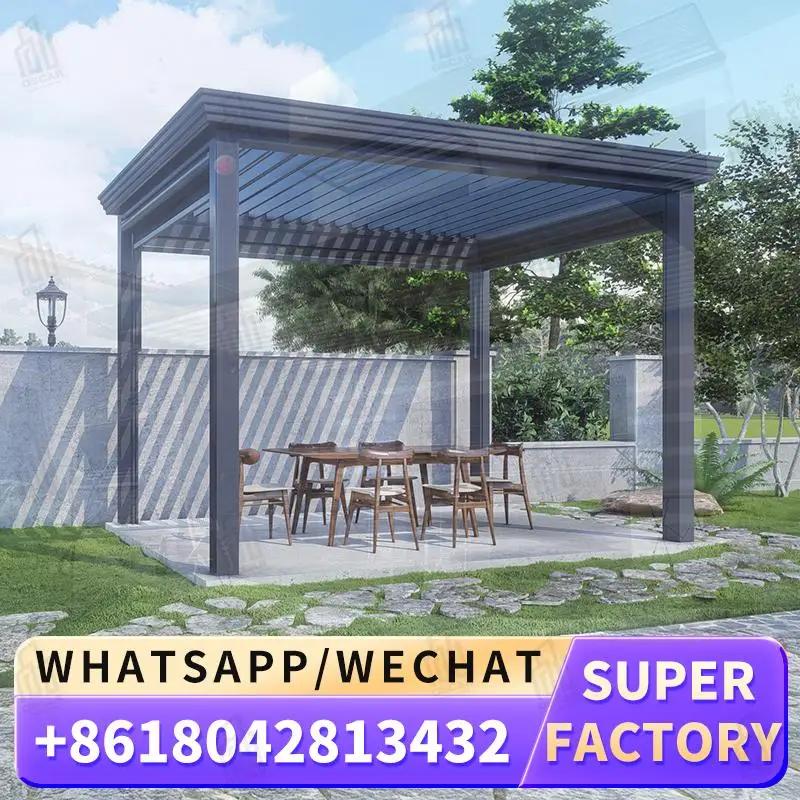 

Sun Room Glass House with Retractable Canopy Prefab Structures for Garden Courtyard and Outdoor Usage Louver Pergola
