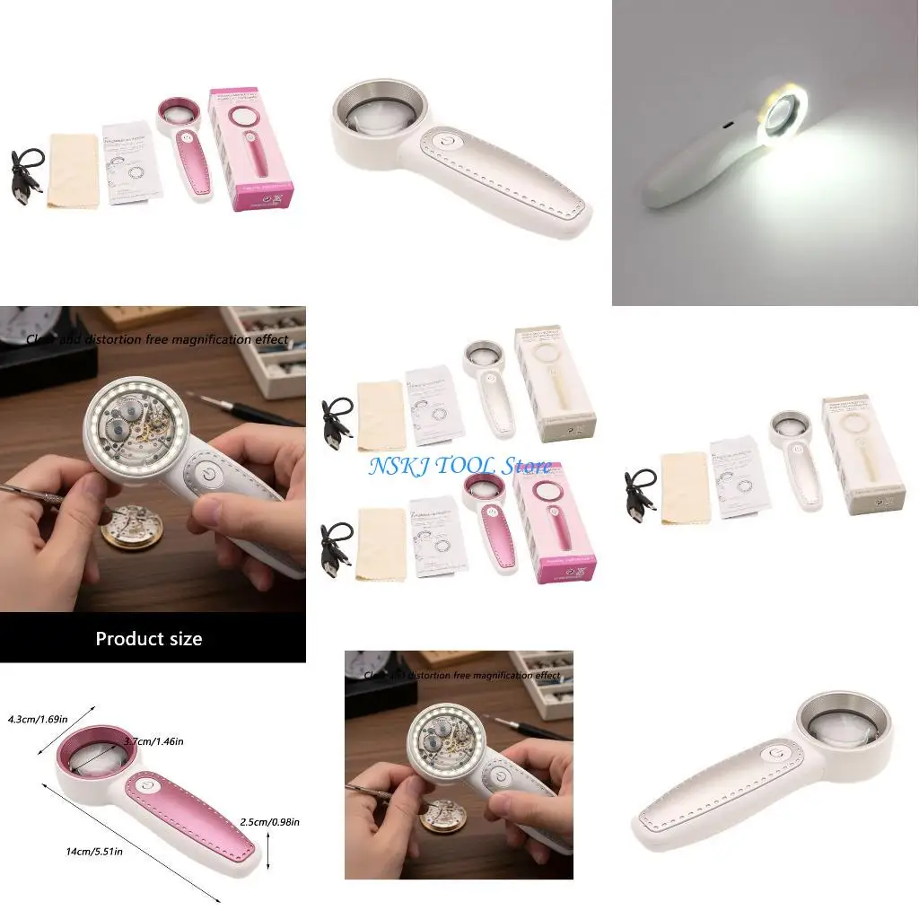 

L8RC Glass Jewelry Loupe LED Light Handhelds Magnifier For Coin Stamps