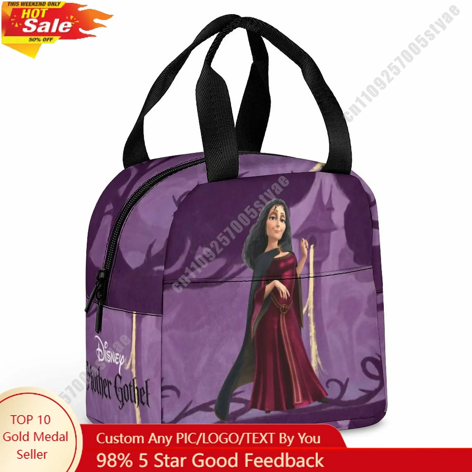 

Mother Gothel Lunch Bag Disney Animal Patterns Bento Bag DIY Custom Text Photo Logo Portable Aluminum Foil Food Bag