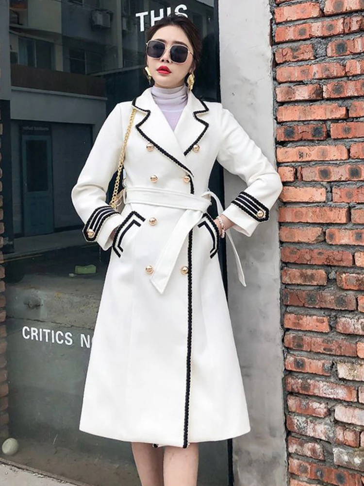 

British Thick Warm Woolen Solid Chaquetas Fall Winter Women Temperament Elegant Overcoat Coats High-grade White Jaqueta Feminina