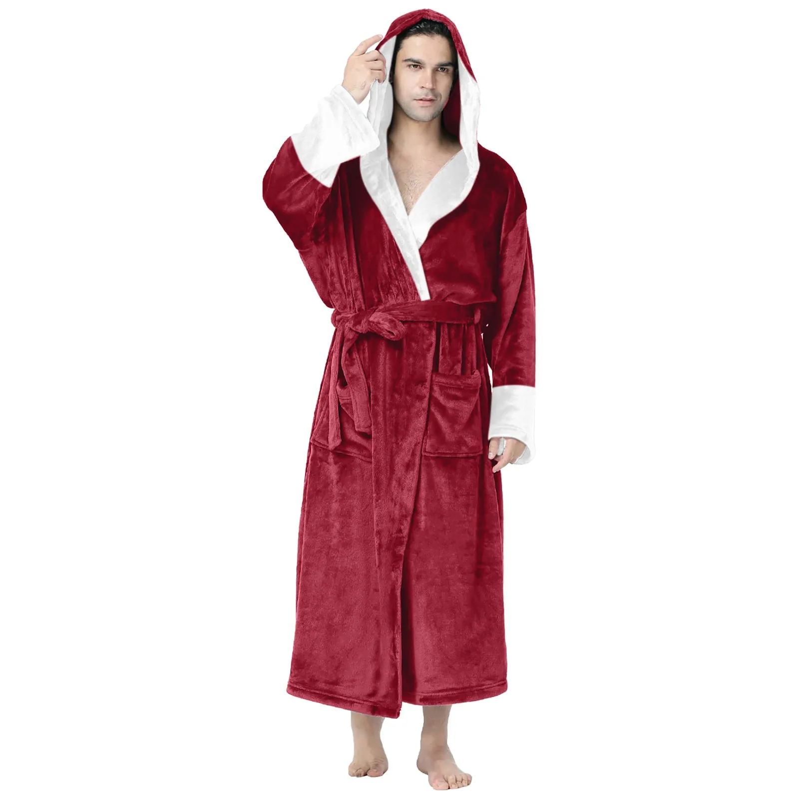 Man Winter Warm Flannel Robe Plush Shawl Male Bath Robe Lounge Home Bathrobe Clothes Nightgown Sleepwear Casual Long Sleeve Mens