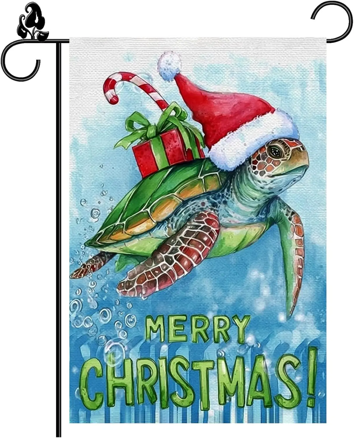 Merry Christmas Greeting Garden Flag with Turtle Wearing Santa Hat - Double-Sided 12x18 Inch Outdoor Decor to Welcome Holida PPZ