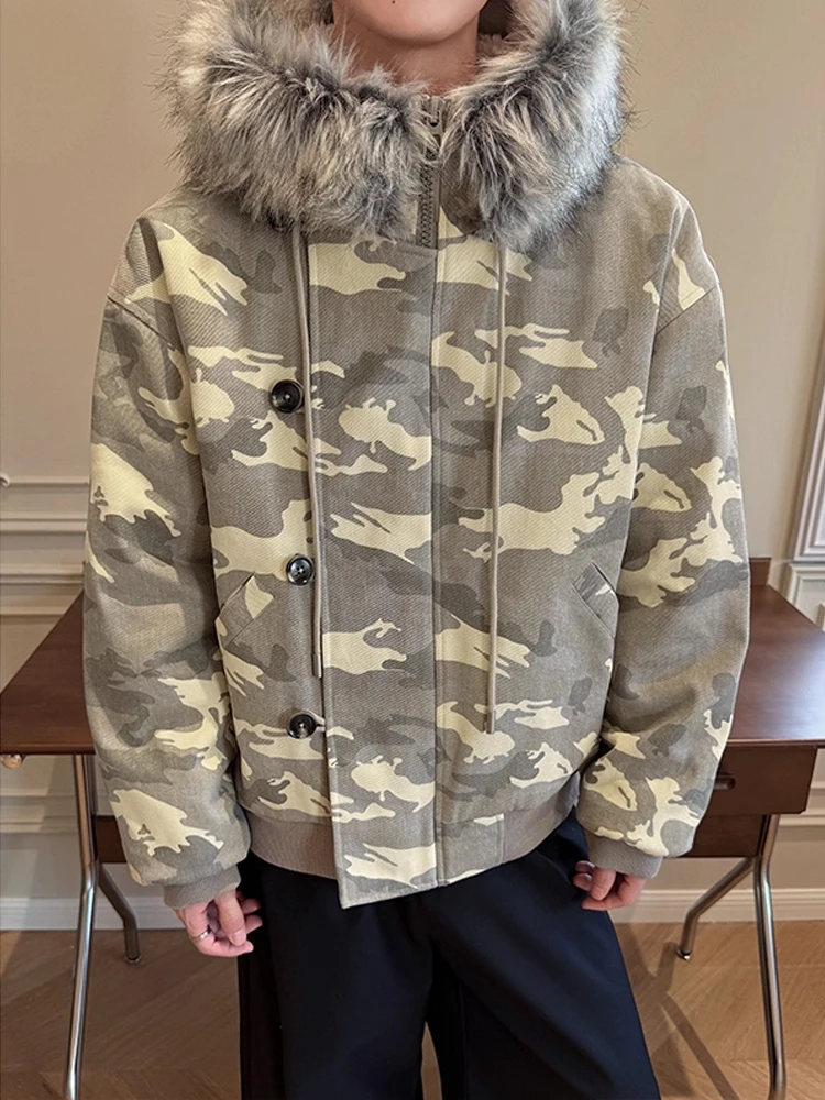 

Thiened Cotton Jaet Hooded Camouflage Men Women Winter Streetwear ort Parka Coat Warm Sli Youth Faion Casual