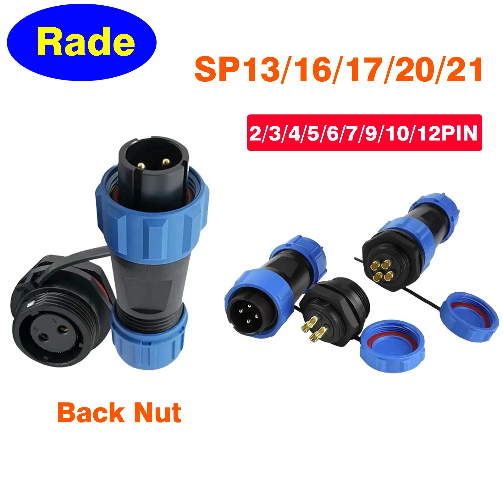 SP13 SP16 SP17 SP20 SP21 Panel Mount Back Nut Waterproof Aviation Connectors Plug Socket, IP68 Electrical Cable Wire Connector