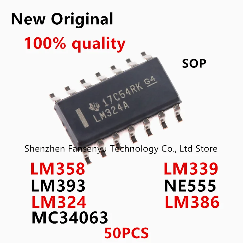 

50PCS LM358 LM393 LM339 LM324 NE555 SOP LM358DR LM324DR LM339DR LM393DR NE555DR LM386 LM386M-1 MC34063A Amplifier Circuit new