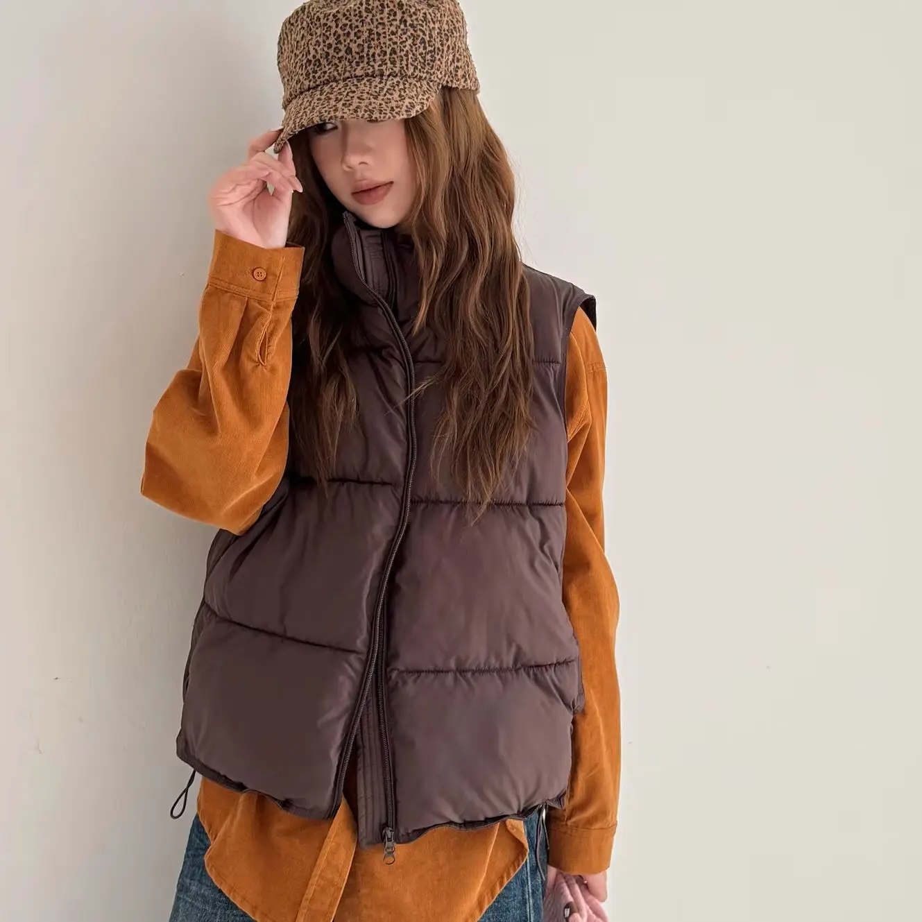 2026 New Casual Women's Stand Collar Sleeveless Quilted Gilet Dual Zip Warm Lightweight Autumn Winter Solid Ladies Outer Garment