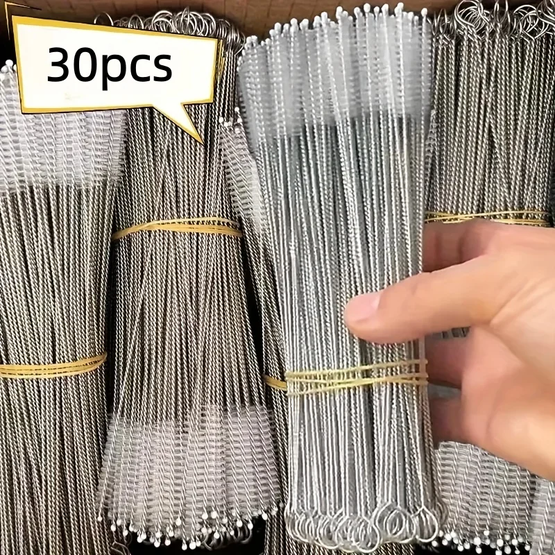 30Pcs Stainless Steel Straw Cleaning Brushes, Long Handle Cleaner for Cups, Pots, Tubes & Keyboard, Durable Kitchen Utensil Wash