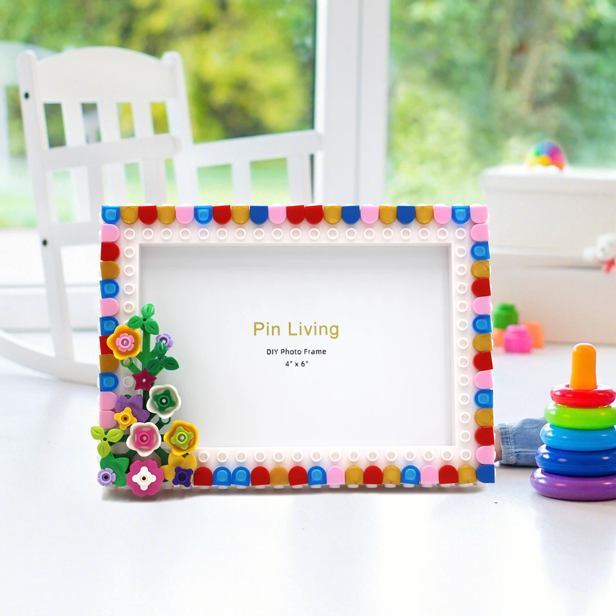 Flower Building Block Photo Frame, Minimalist Color Block Photo Frame Table Gift, Personalized Artistic Home Decoration