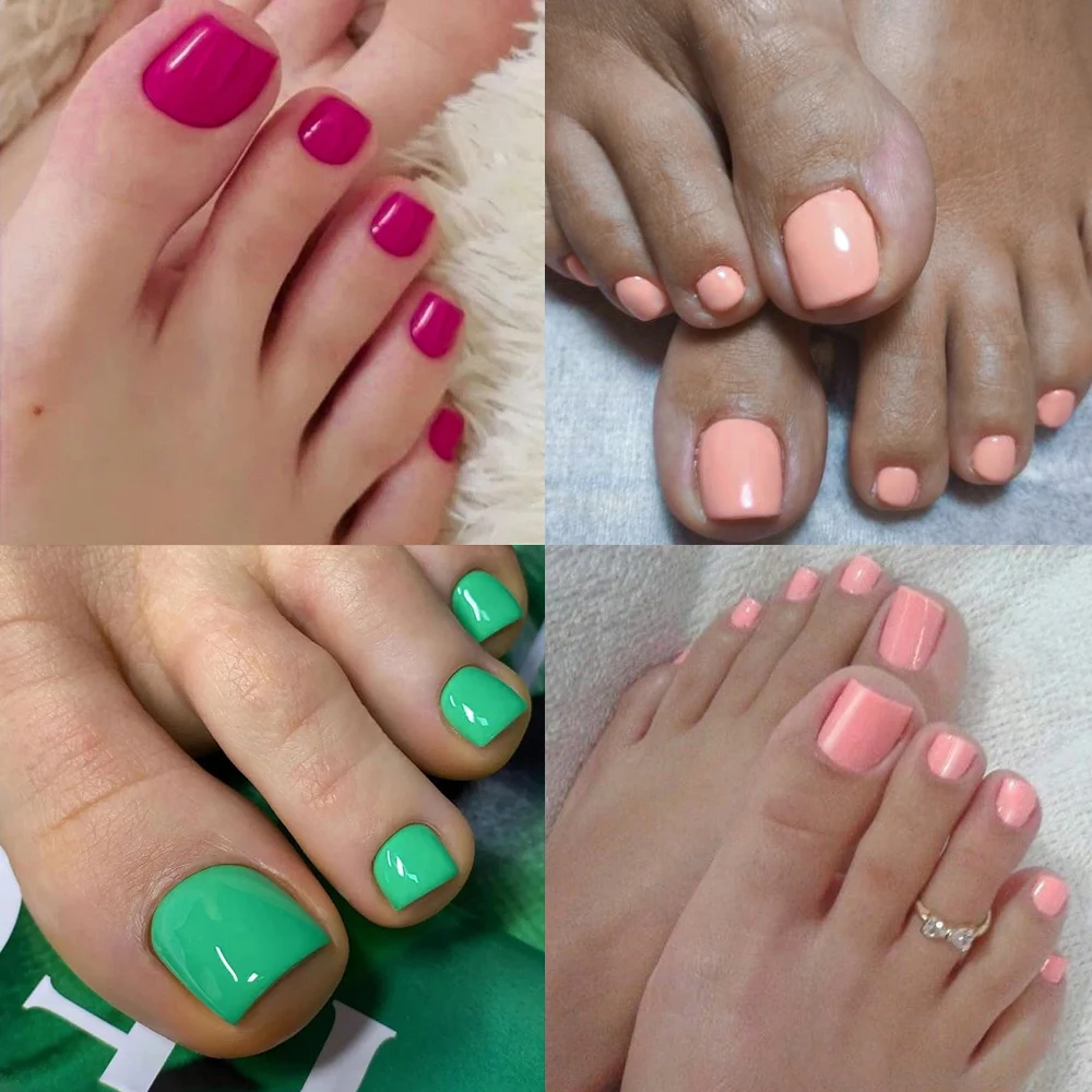 120Pcs Short False Toenails Glossy Press on Toe Nail Solid Color Short Square Full Cover Fake Nails Colorful Artificial Nail Tip