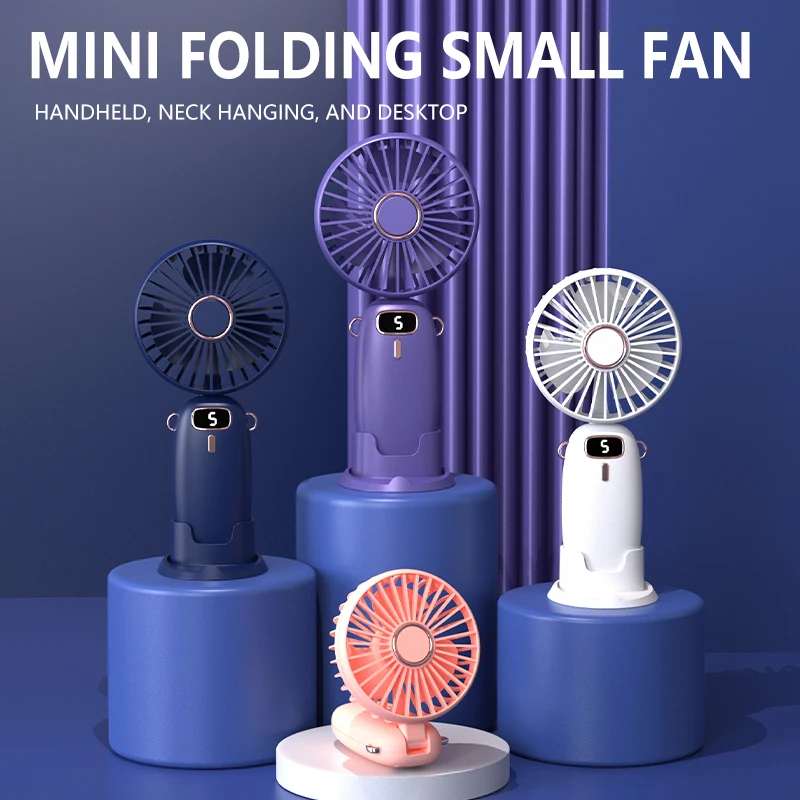 Handheld Fan Digital Display 5 speed built-in battery USB Silent digital display Cute mini handheld fan gift for students