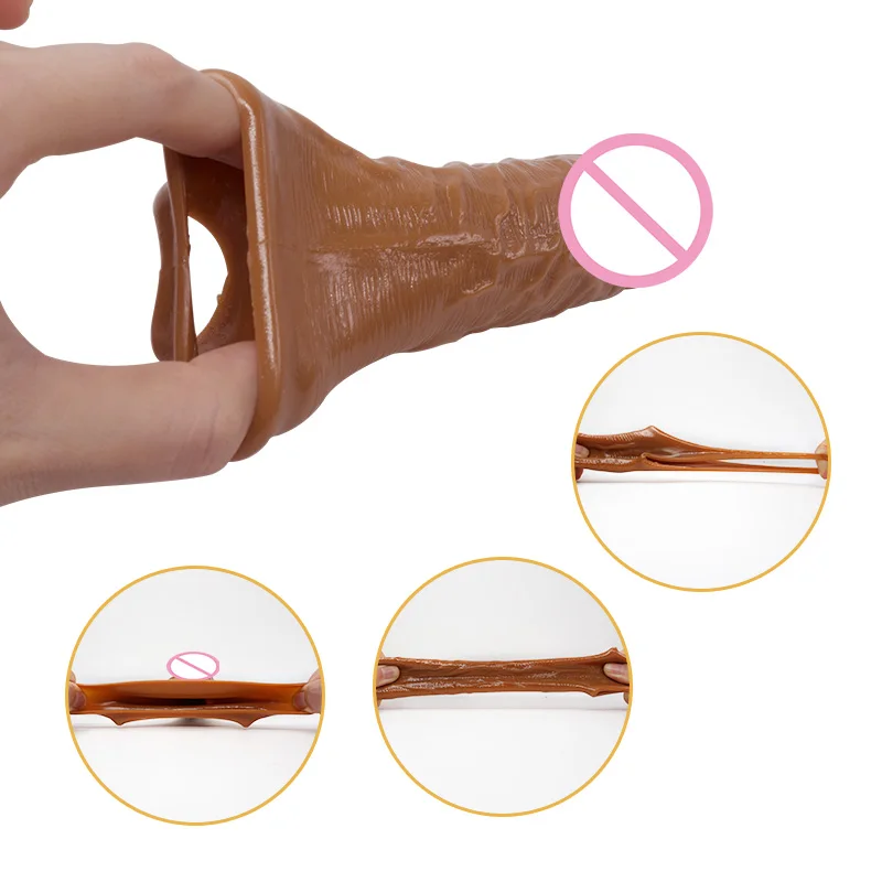 Male Reusable Penis Sleeve Testis Bondage Cock Extender Penis Ring Condoms With Scrotum Rings Penis Erection Erotic Toys For Men