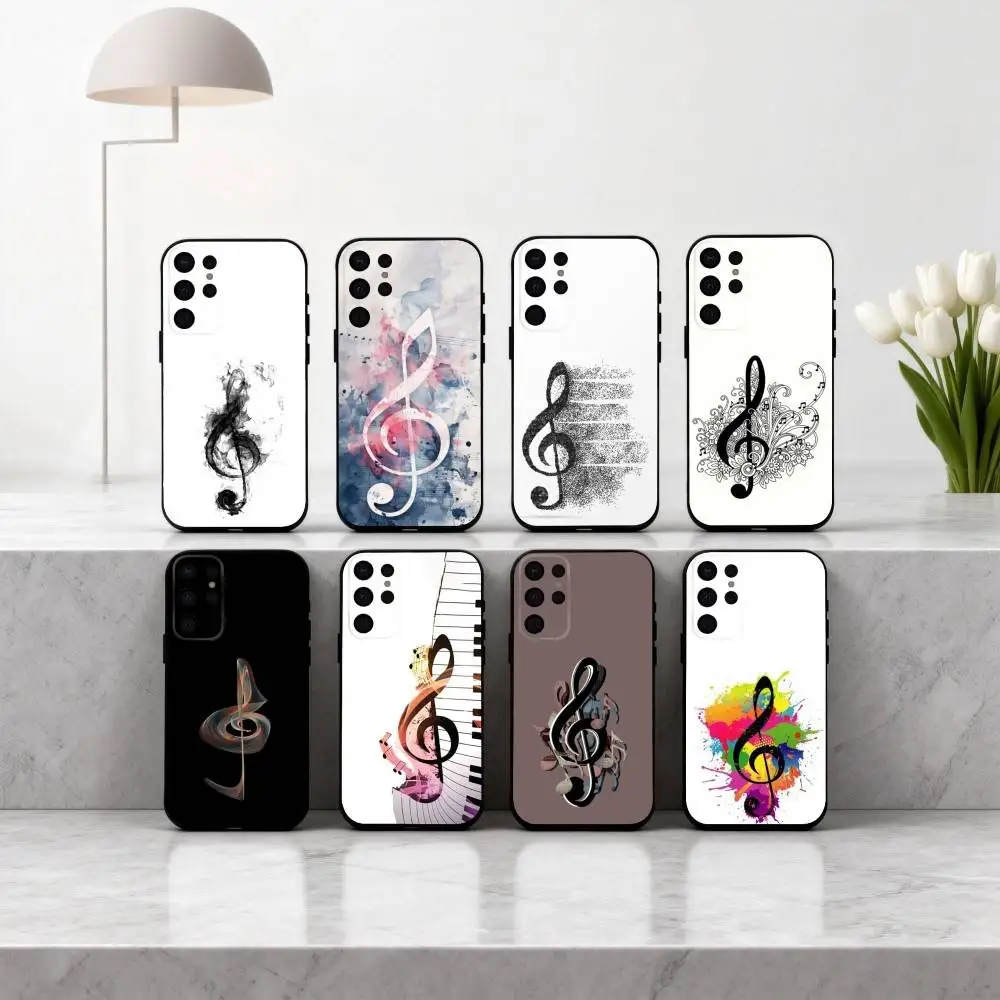 

M-Music Art T-Treble Clef Phone Case For Samsung S25,24,23,22,30,21,10,9,Ultra,Plus,Lite,FE,4,5 G Soft Black Case