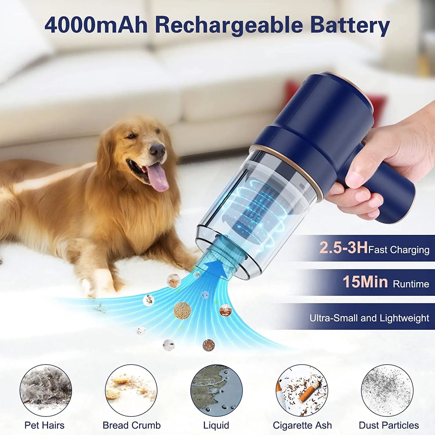 

2 in 1 Handheld Vacuum Cordless Car Vacuum Cleaner USB Rechargeable Mini Vacuum Cleaner Compressed Portable with Charging Base