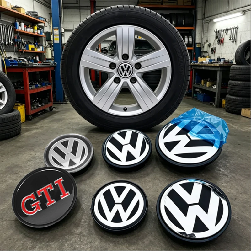 Tapas de Válvulas 4 Piezas 55mm 65mm Tapas de Cubo de Rueda de Coche Emblema de Cubierta de Llanta para Volkswagen VW Atlas Jetta Touareg Gol