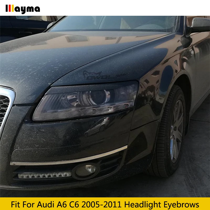 Carbon Fiber Glass Car Headlight Eyebrow Cover Trim Sticker Head Lamp Eyelid For Audi A6 C6 2005 2006 2007 2008 2009 2010 2011