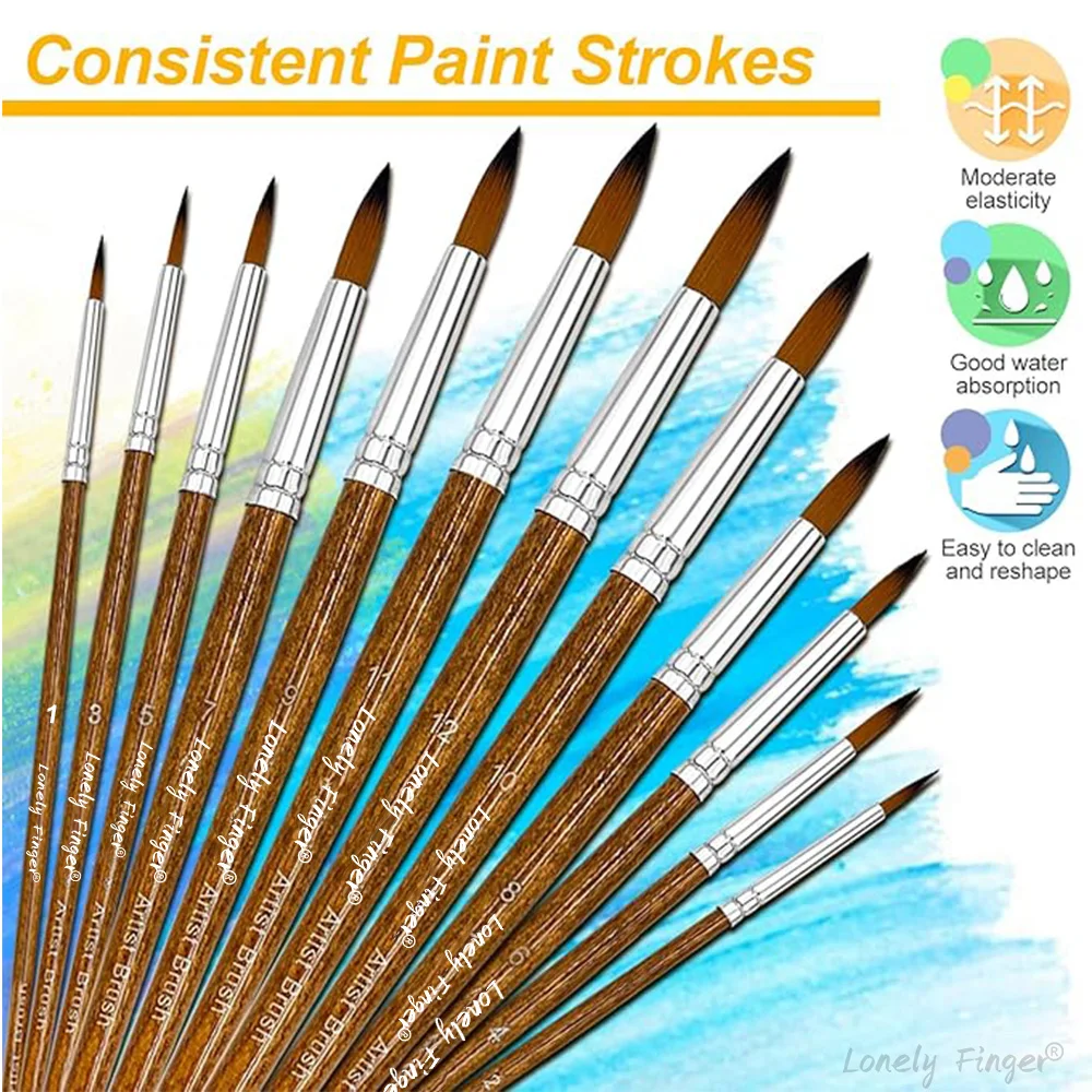 

12Pcs Nylon Paint Brushes Professional Acrylic Artist Brush Set for Watercolour Gouache Oil Paint, Art Paint Brush Round Pointed